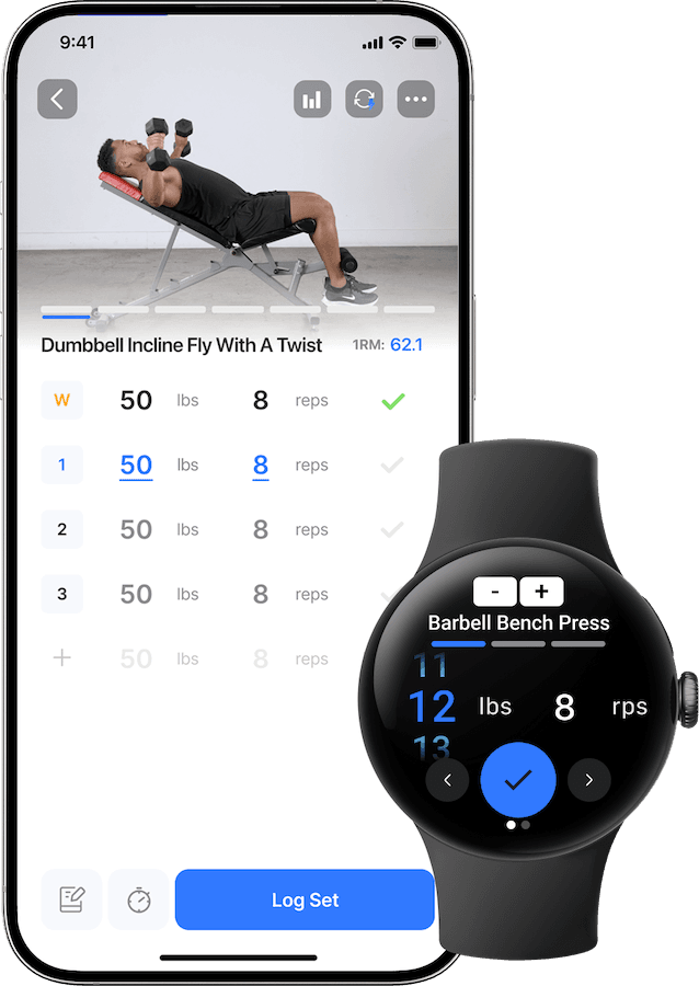Jefit App screenshot on phone and watch