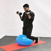 Dumbbell Kneeling Bicep Curl (Stability Ball) Demonstration