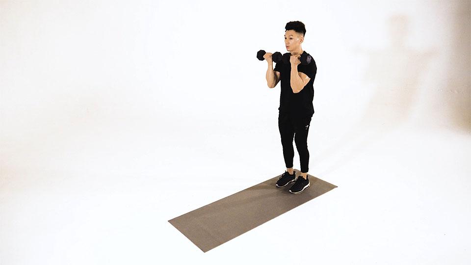 Dumbbell Lunge with Bicep Curl Bowling Motion Demonstration