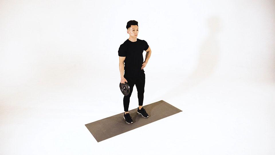 Weight Plate One-Arm Shrug Demonstration