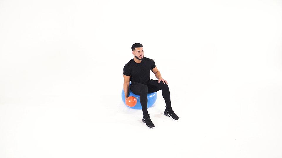 Medicine Ball Bicep Curl on Stability Ballbanner