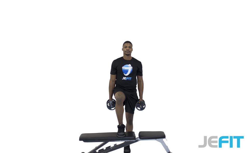 Dumbbell Bicep Curl Step-Up exercise