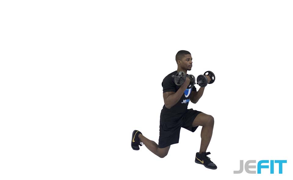 Dumbbell Forward Lunge with Bicep Curl