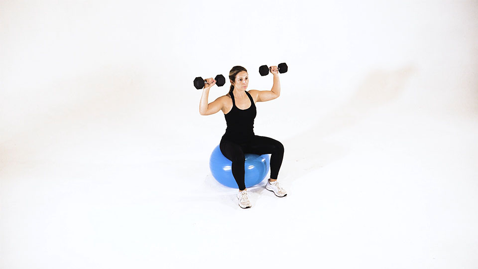 Dumbbell Alternating Shoulder Press (Stability Ball) exercise