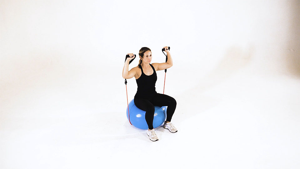 Band Shoulder Press (Stability Ball) exercise