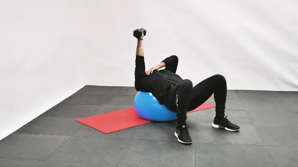 Dumbbell One-Arm Press (Stability Ball) exercise