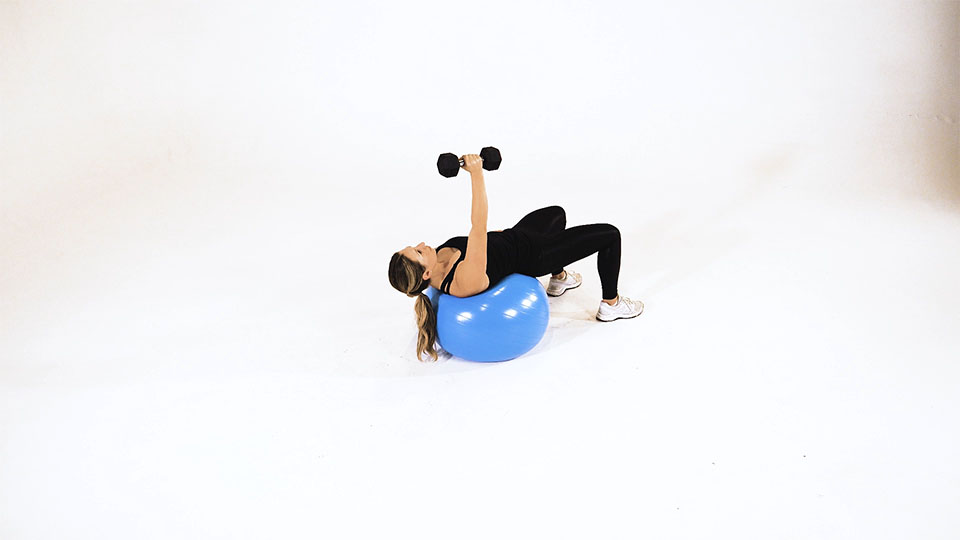 Dumbbell One-Arm Pullover (Stability Ball) exercise