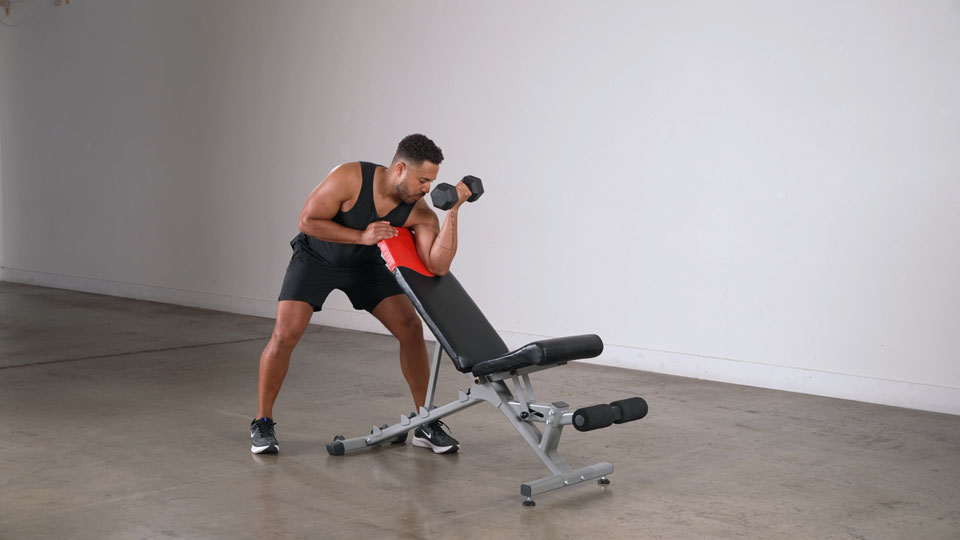 Dumbbell One-Arm Preacher Curl