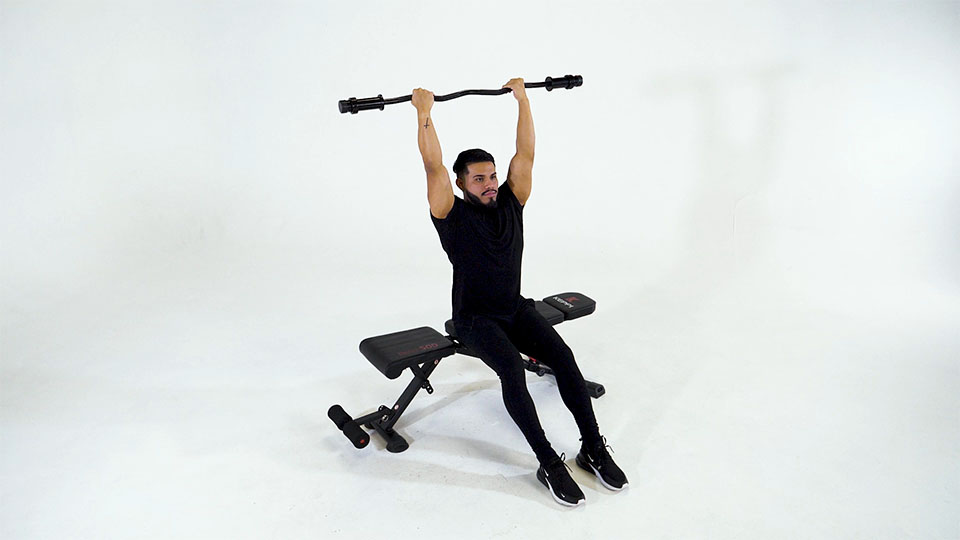 EZ Bar Seated Reverse Grip French Press exercise