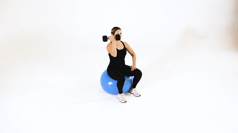 Dumbbell One-Arm Arnold Press (Stability Ball) exercise