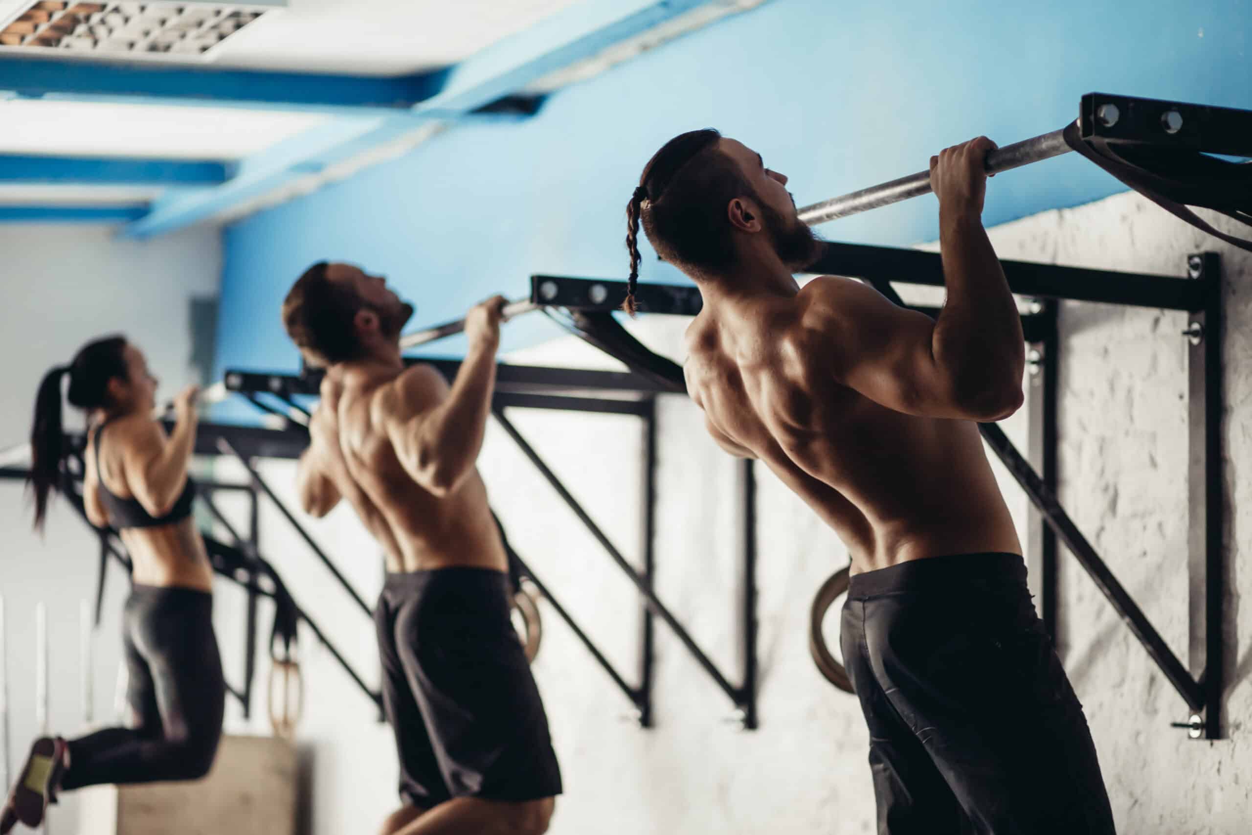 Group doing pull-ups