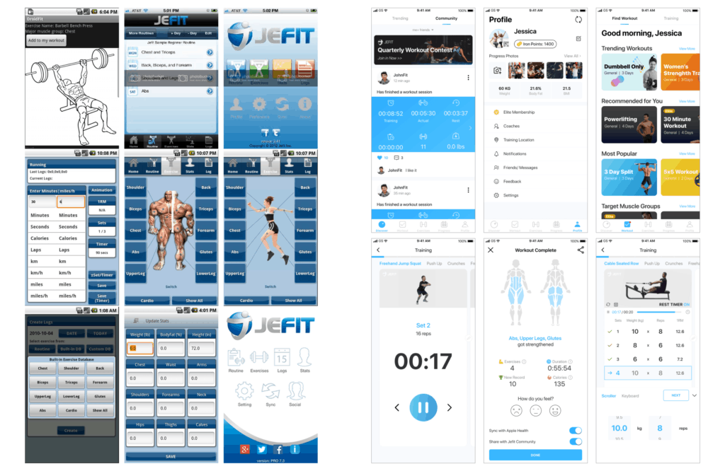 Jefit UI over the years