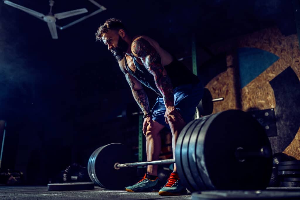 man preparing to deadlift