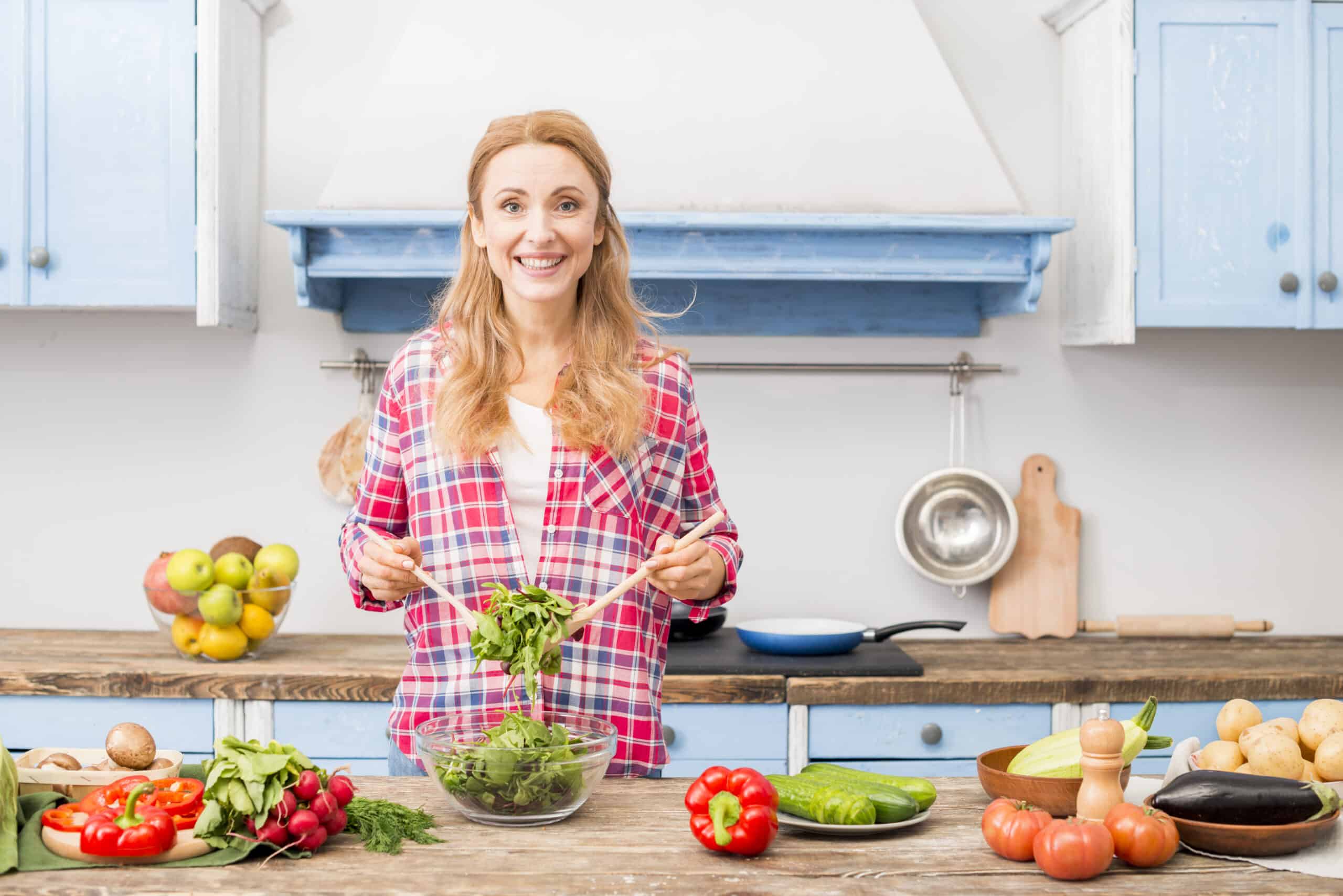 Woman making a salad