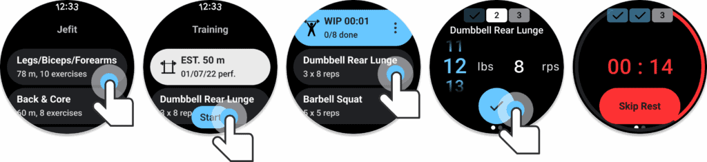 how to complete a workout on the jefit watch app