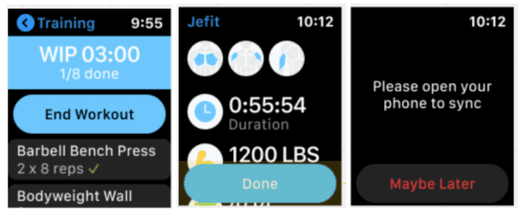 screenshots of jefit watch app
