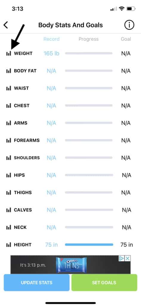 how to set up body stat goals