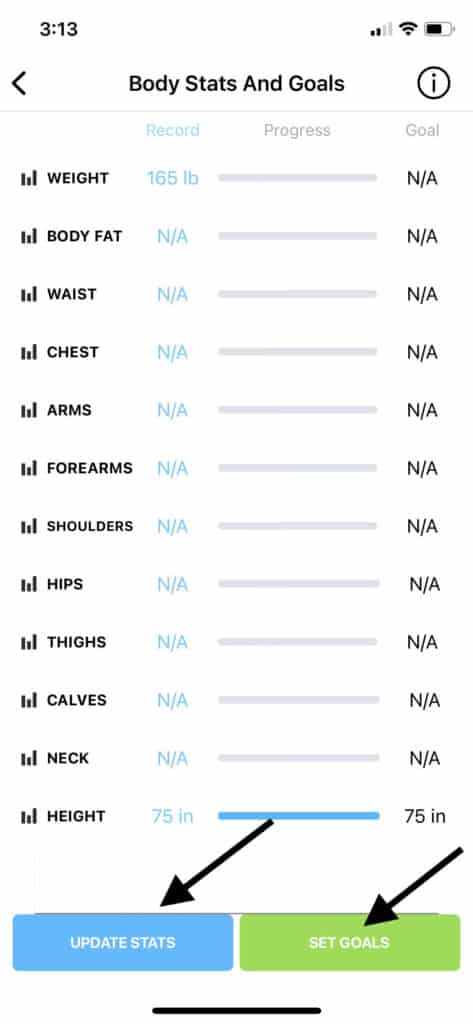 How to set up Body Stat Goals