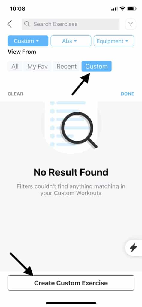 how to add a custom exercise on iOS