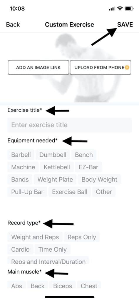 how to add a custom exercise on iOS