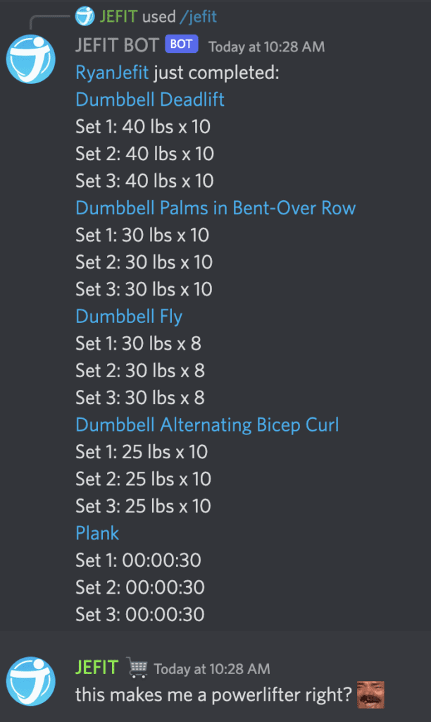 discord bot workout report